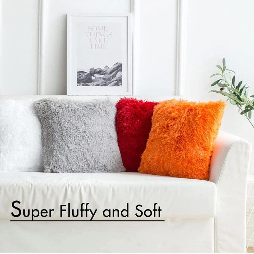 Luxury Home | Chic Bright Orange Soft Plush Faux Fur Throw Pillow Covers